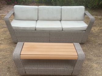 Outdoor Wicker 3-Seat Sofa with Coffee Table