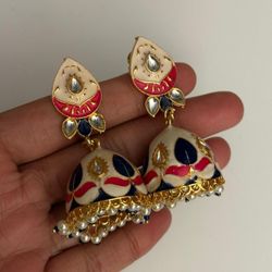 New | Indian Hand-painted Kundan Jhumka Earrings