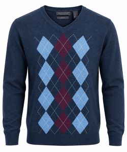 Sebastian Cooper Men's L Cotton Cashmere Argyle V-Neck Sweater Modern Fit