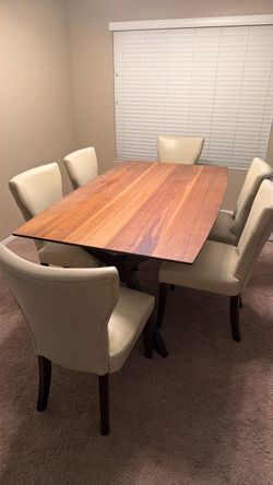 Wood Dining Table with 6 Chairs