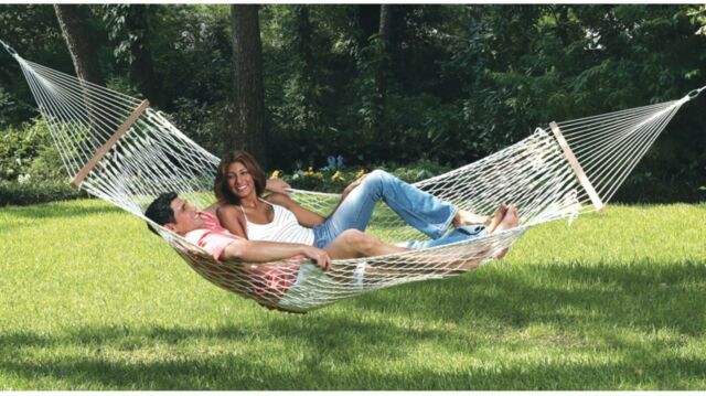 New Hammock Garden furniture patio Plenty of room for two adults; 450-lb. weight capacity UV-resistant Hanging hardware included