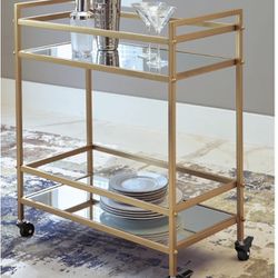 Kailman Rolling Bar Cart with Mirrored Glass Shelves