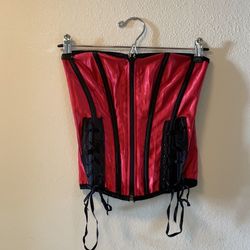 Black And Red Strapless Corset. Zips In The Front.