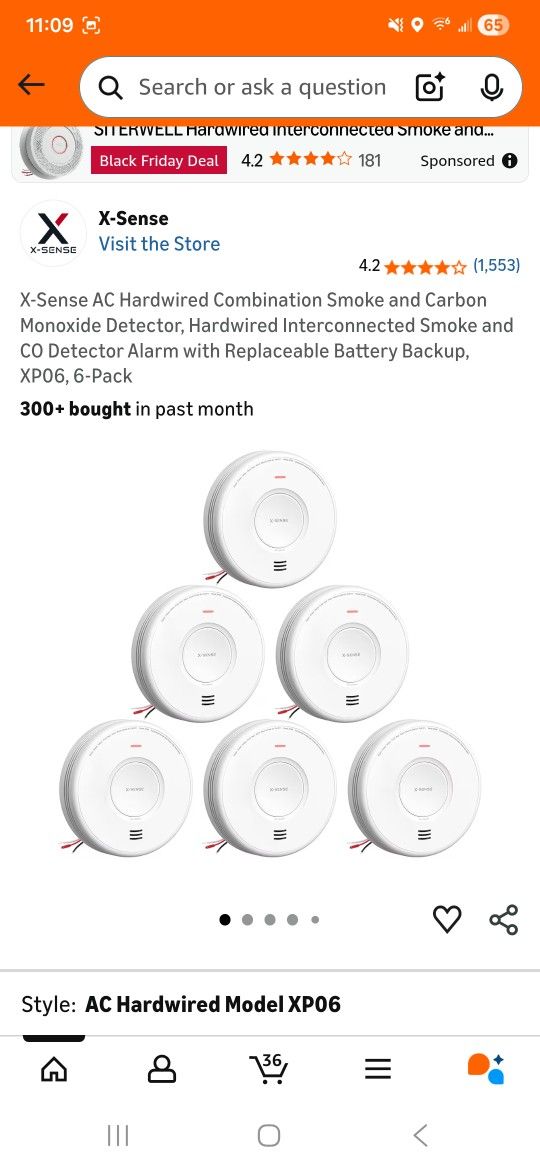 X-Sense AC Hardwired Combination Smoke and Carbon Monoxide Detector, Hardwired Interconnected Smoke and CO Detector Alarm with Replaceable Battery Bac