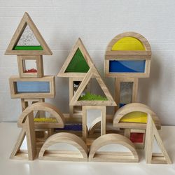Guidecraft Wood Rainbow Sensory Stacking Multi Shape Montessori Blocks | 23 pcs