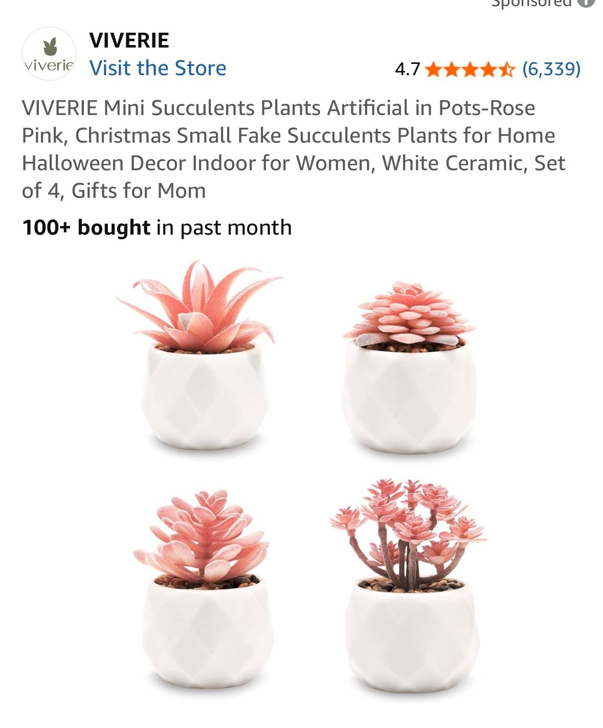 New Mini Succulents Plants Artificial in Pots-Rose Pink, Christmas Small Fake Succulents Plants White Ceram