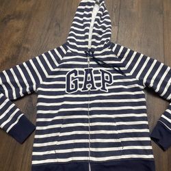 Womans Blue And White Striped Hoodie Sweater Size Medium By Gap #1