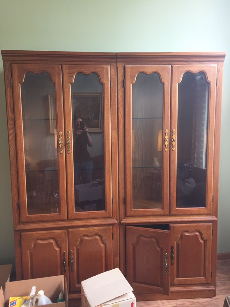 Oak Curio Cabinets (set of 2)