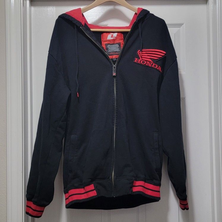 Official Honda One Industries Black / Red Full Zip Hoodie Sweatshirt Men's XL