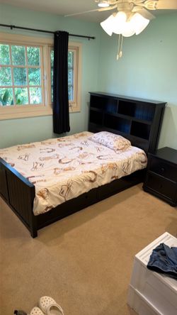 Full Size Bed Frame with Mattress and Night Stand