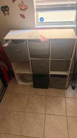 White Cube Storage Shelf with Fabric Bins