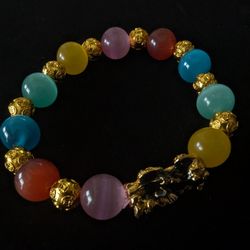 Feng Shui Colorful Beads Bracelet Attract Wealth & Good Luck Bangle pixiu mood Dragon