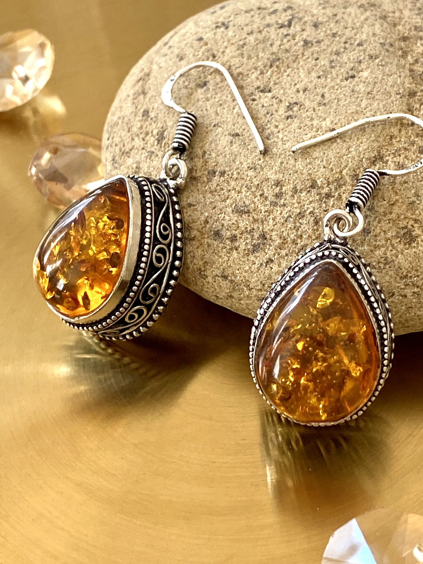 Baltic Amber 925 Sterling Silver Overlay Antique Style Earrings
