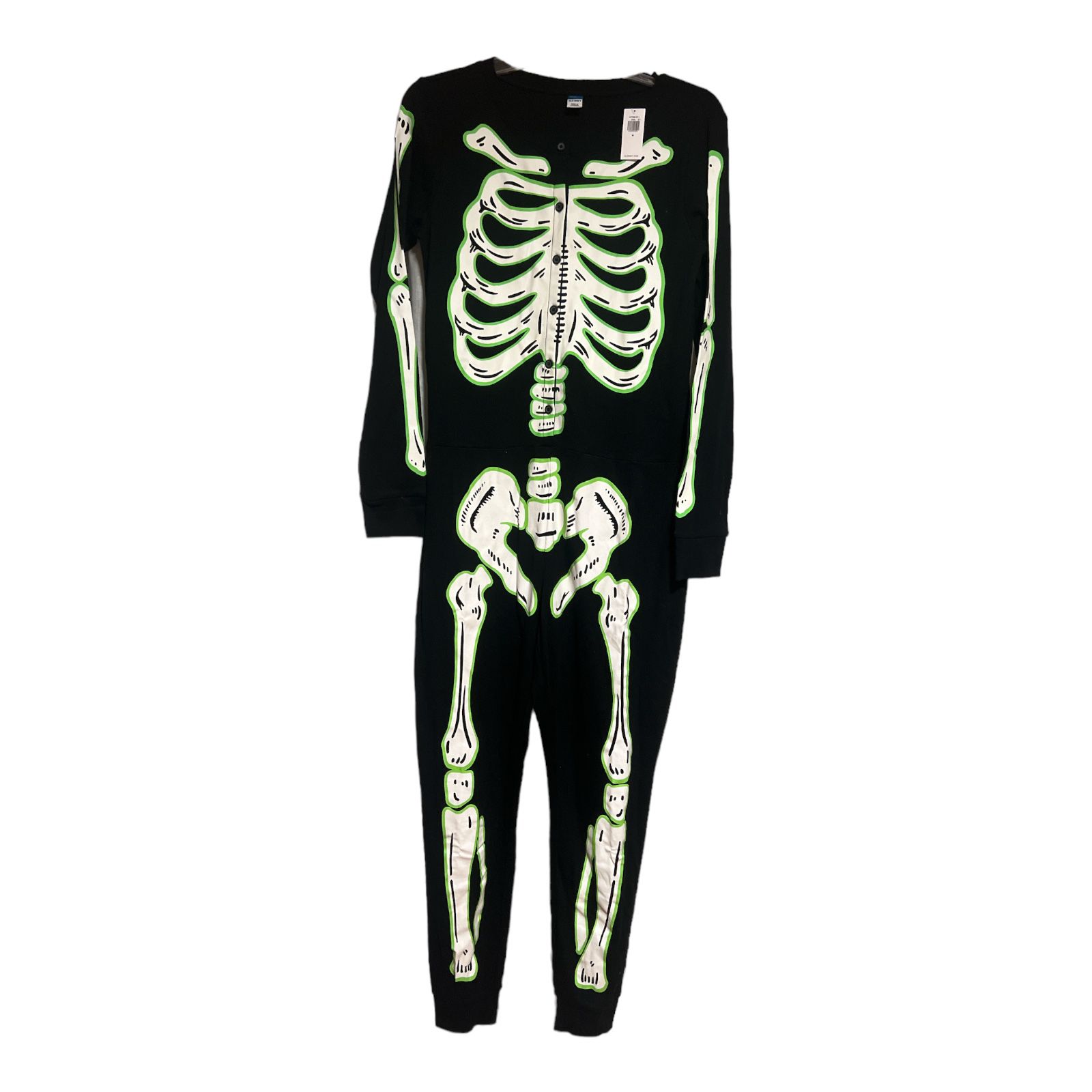 Old Navy Skeleton Pajamas Glow In The Dark Adult Halloween Costume One Piece NEW