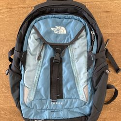 North Face Surge Backpack Blue Gray Commuter 6 Zippered Compartments for Sale in Corona CA OfferUp