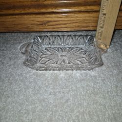 Vintage Rectangular Clear Glass 2 Handled Tray
