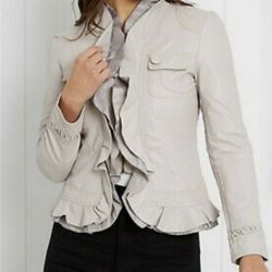 Stunning Ruffle Faux Leather Jacket  Color Stone Size XXL  Absolutely Stunning and Flattering to the waste line