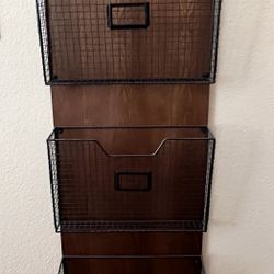 Farmhouse Wall Mounted Storage Rack with 3 Metal Wire Basket Organizer