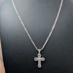 Solid Silver 18" Figaro Chain & Pendant 