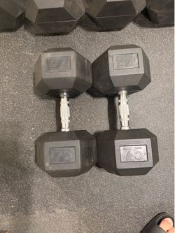 75lb Rubber Hex Dumbbells