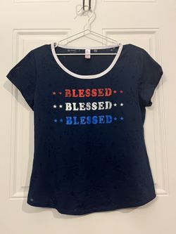 Way To Celebrate Patriotic Juniors Short Sleeve Blessed Top Size XL
