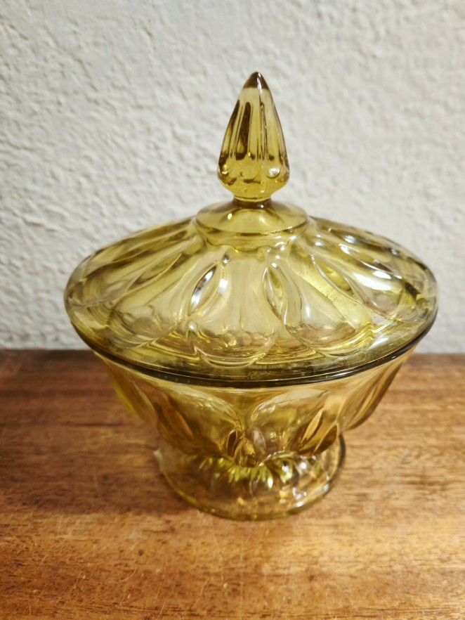 MCM Anchor Hocking Amber Yellow French Candy Bonbonniere Glass Jar