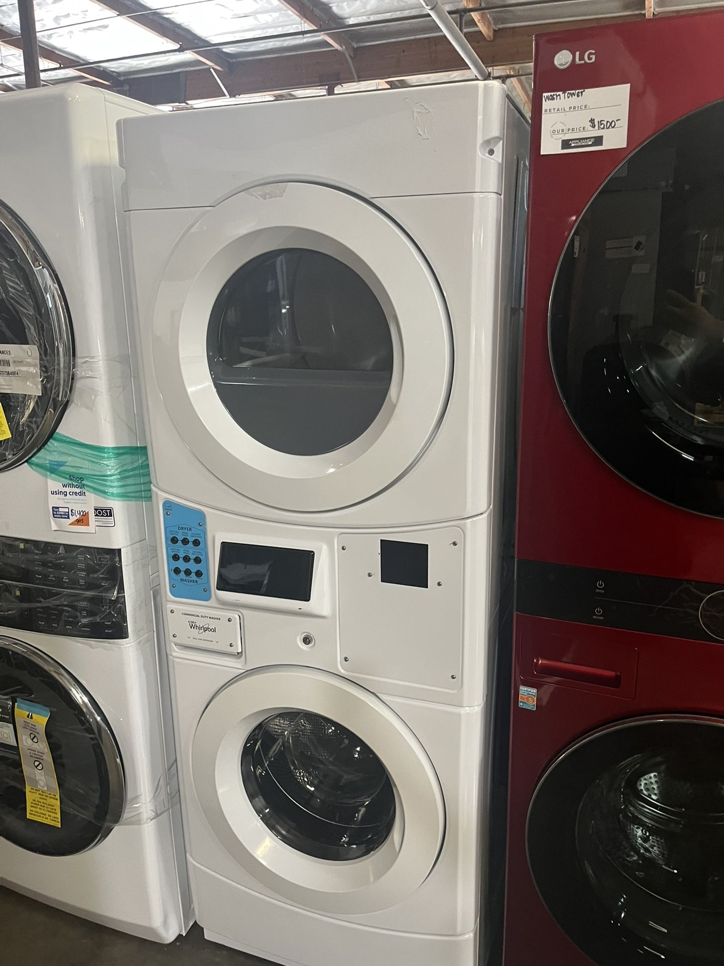 WHIRLPOOL COMMERCIAL STACKED WASHER AND DRYER ELECTRIC DRYER
