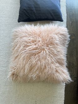 Blush Pink Fluffy Fur Throw Pillow