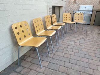 Set of 6 Vintage Ikea Jules Bent Burch Wood Chairs w/ Metal Legs
