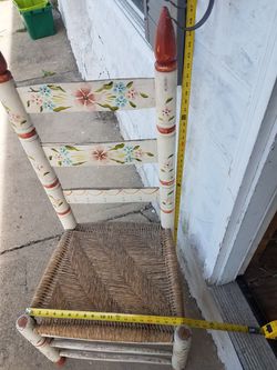 Mexican Folk Painted Rush Seat Chair- Vintage Side Chair