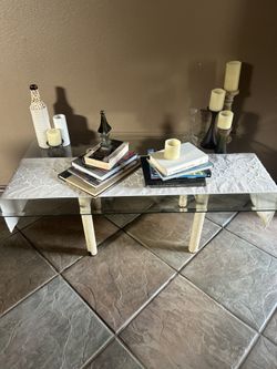 Ivory Metal With Beveled Glass Coffee Table