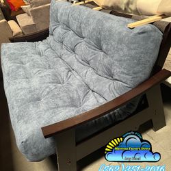 Full Futon Foldable Bed Grey Blue Sofa 