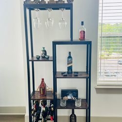 Industrial Wine Rack, 5-Tier Freestanding Wine Display Shelf