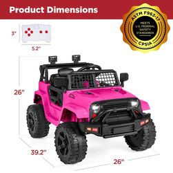 Hot Pink 12V Kids Ride-On Truck Car w/ Parent Remote Control, Spring Suspension