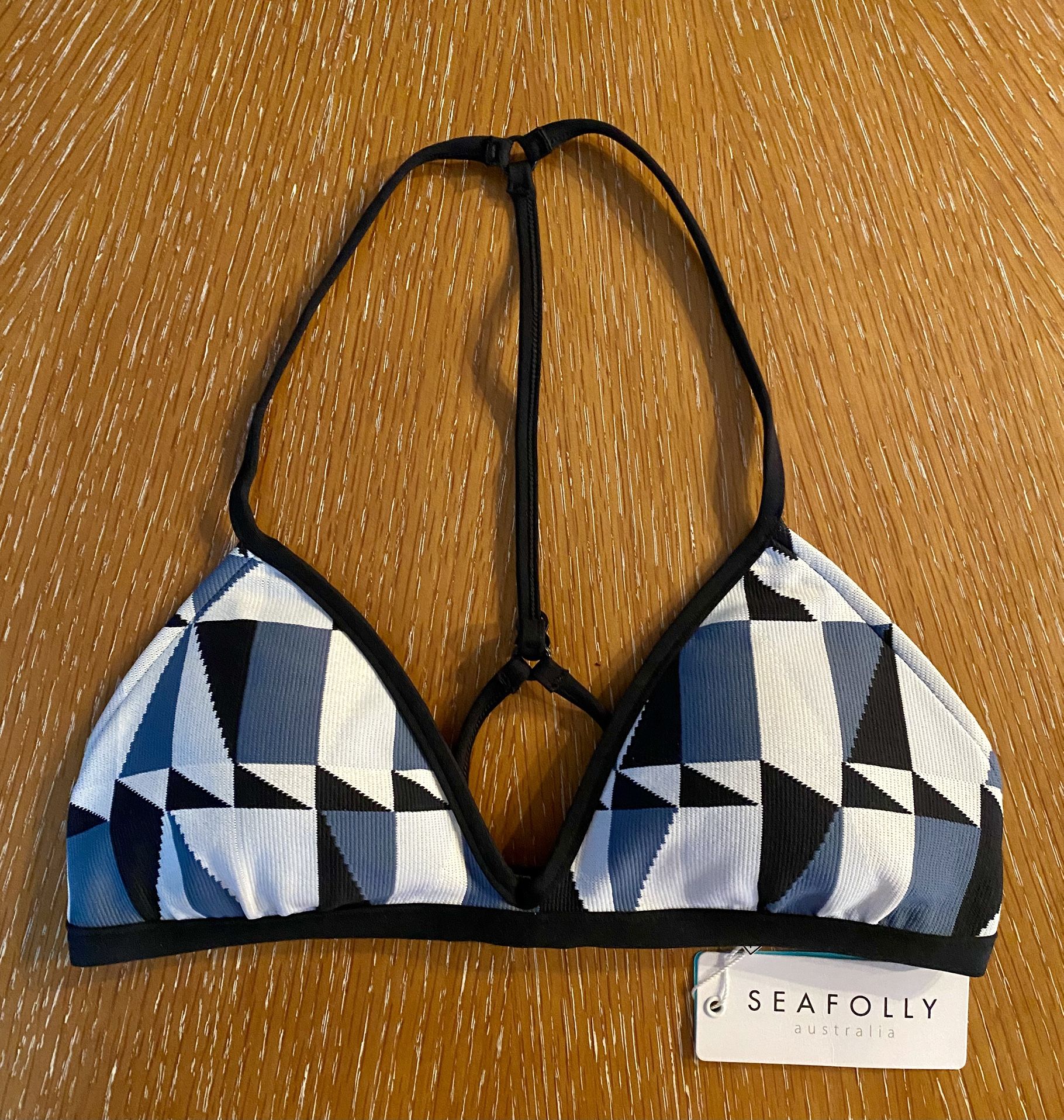 SeaFolly Swim Top Jagged Geo Bluestone USA 6 New