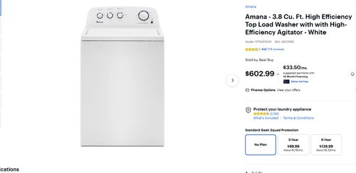 Amana NTW4519JW - 3.8 Cu. Ft. High Efficiency Top Load Washer with with High-Efficiency Agitator - White MSRP $602