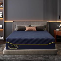 10 Inch Memory Foam Queen Mattress with Green Tea Cooling Gel, CertiPUR-US Certified, Breathable & Supportive Mattress in a Box, Navy Blue