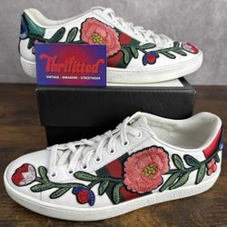 Gucci Ace Low Embroidered Floral Size 37 EU / 4 UK / 7 US 431917-A38G0-9064 Women’s Designer Shoes OG Rare Made in Italy MSRP $730