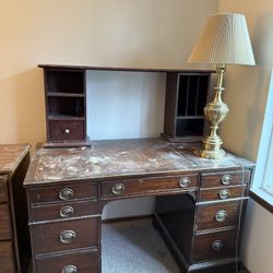 Solid wood office desk with leather top