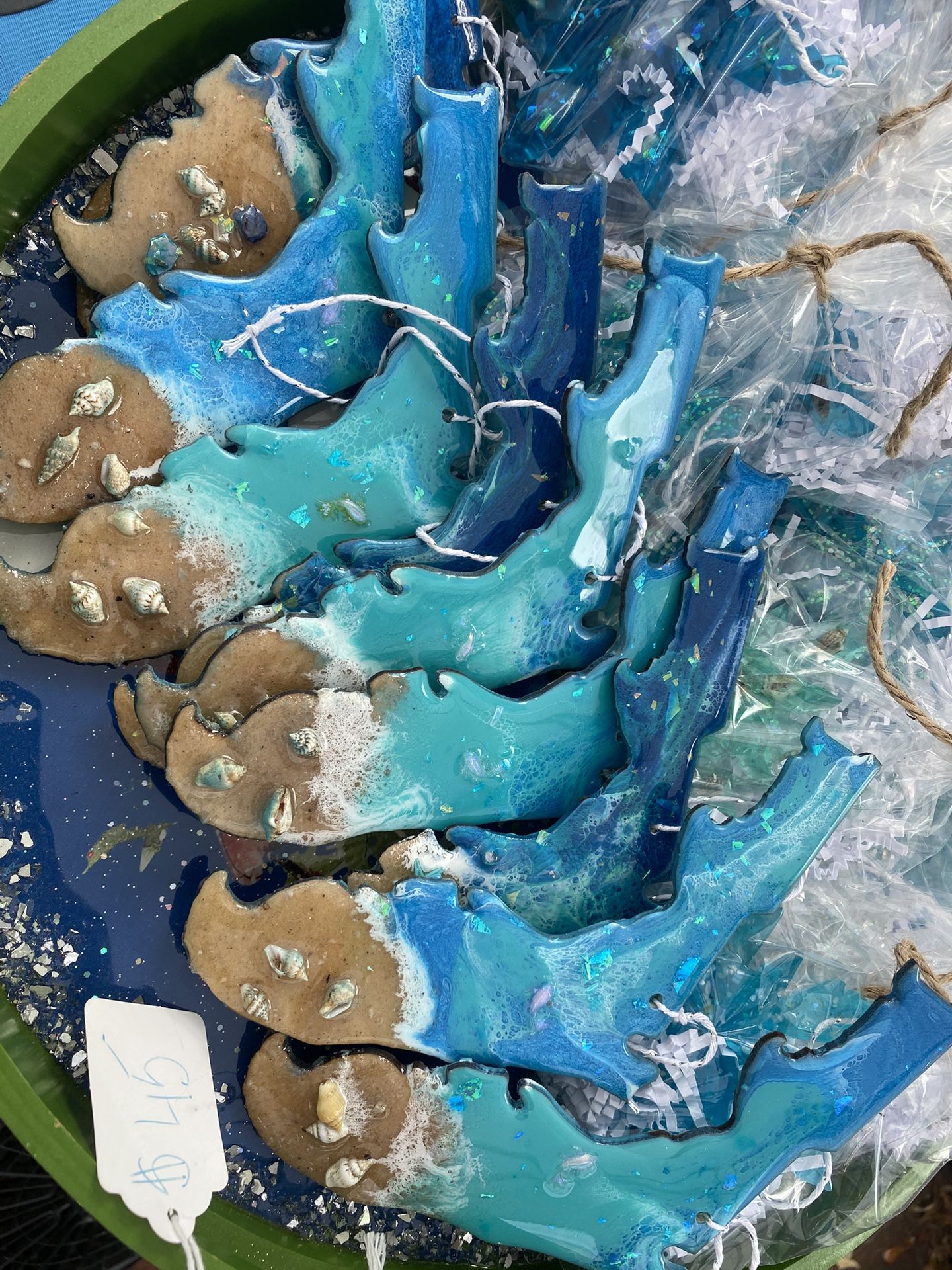 Ocean Epoxy Ornaments Wood Base 