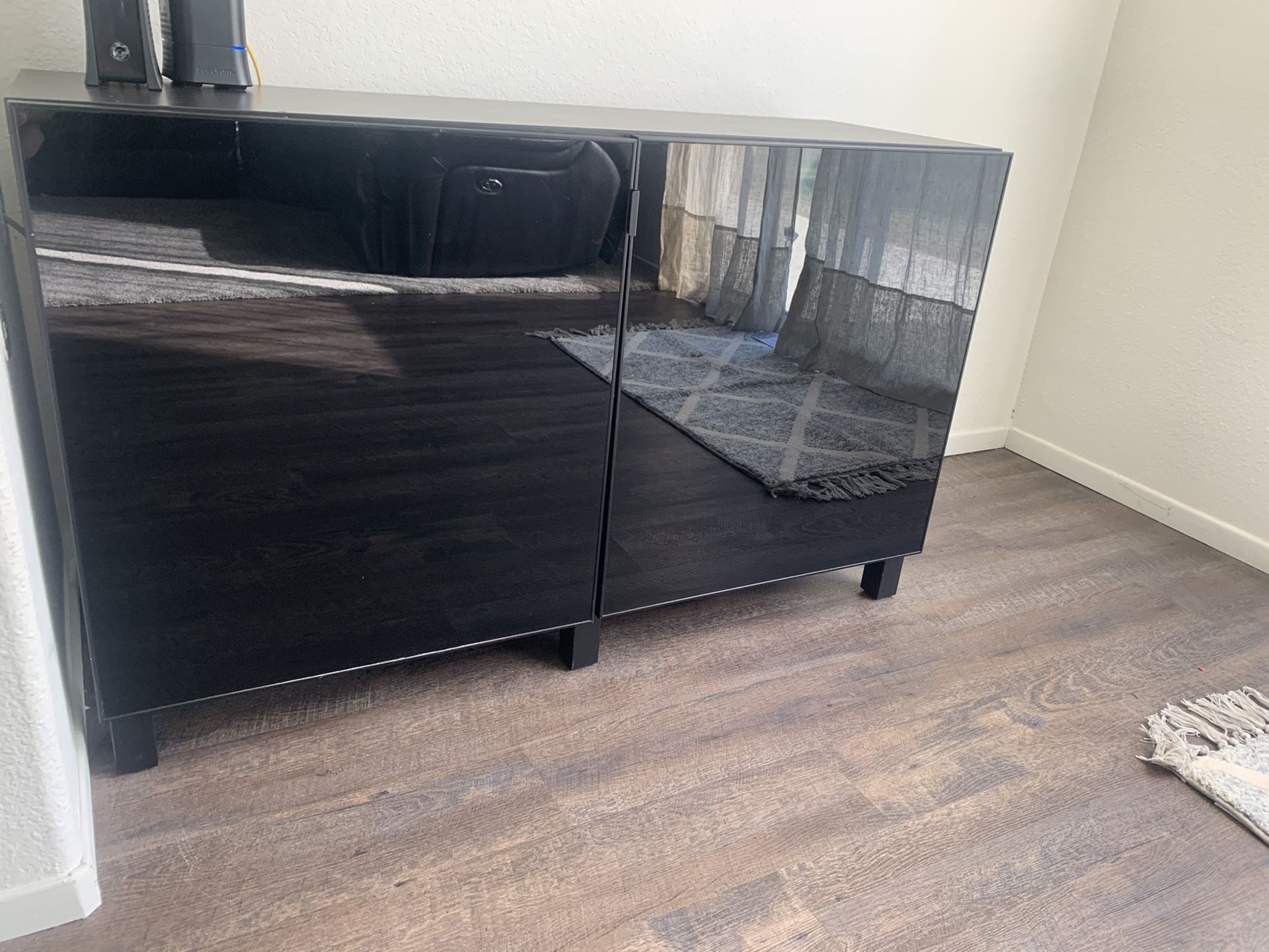 IKEA Black Media Console Cabinet with Adjustable Shelves