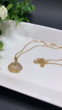 Beautiful Necklace Crown Choker Crystal Pendant Chain, Gold Color