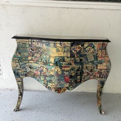 Artistic Bombé Accent Chest – Comic Collage Design