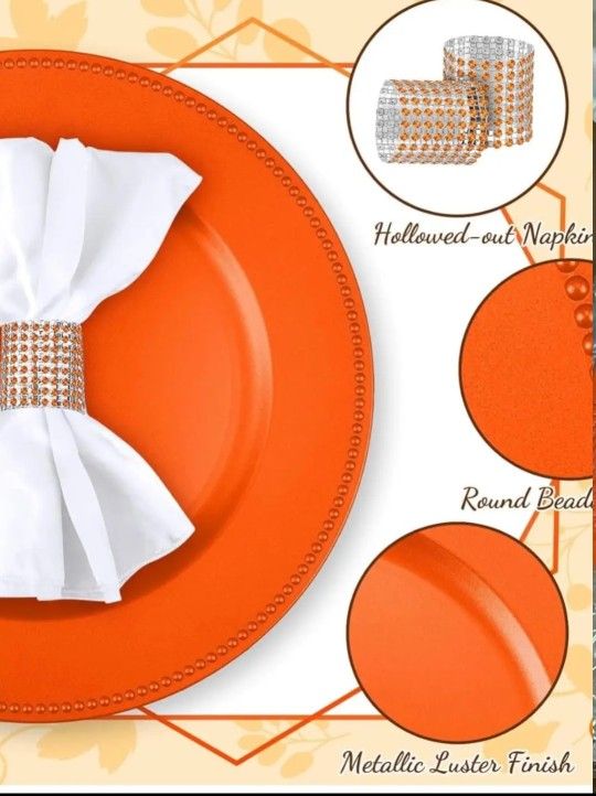 49 Orange chargers with matching napkin holders
