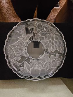 Crystal Glass Divided Serving Platter with Fruit Motif