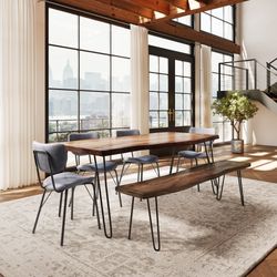 Nature's Edge Light Chestnut/Grey 79 Dining Table w/ 4 Owen Chairs and Bench