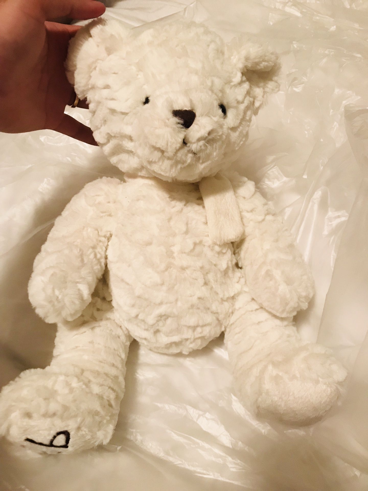 Dennis Basso Winter White Teddy Bear Plush Toy with Scarf