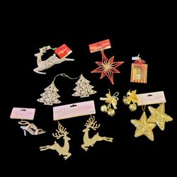 12 Holiday Christmas Ornaments, Glittery, NEW