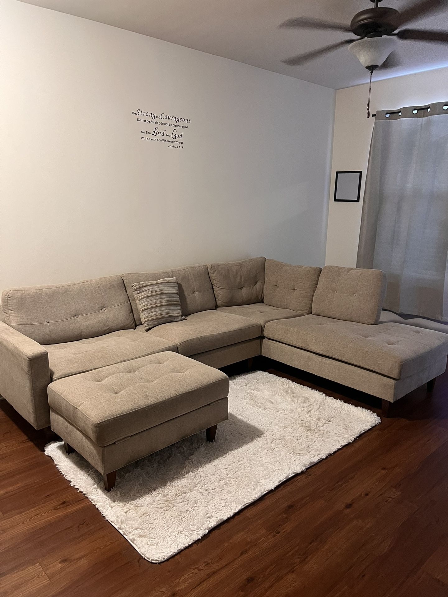 Beige Sectional With Ottaman
