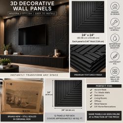 NEW Art3d 3D Decorative Wall Panels – 24”x24” Black PVC Tiles (48 sq. ft.) 12 Pack